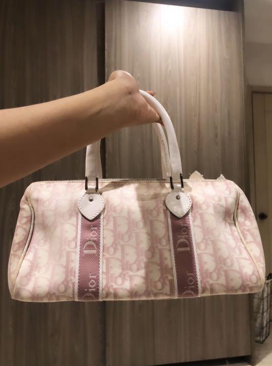 Christian Dior Canvas Girly Chic Pink Trotter Boston Bag 1D83K