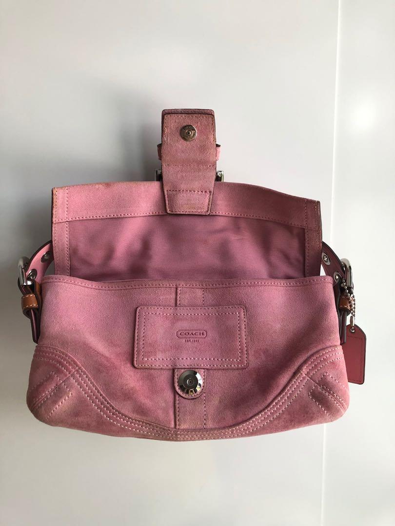 Pink suede coach purse shop