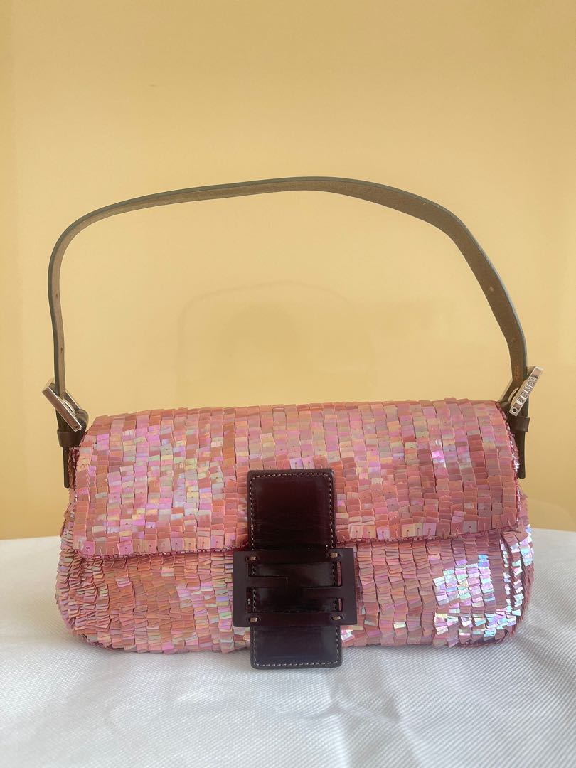 Sold Fendi Baguette Glitter Pink square sequins