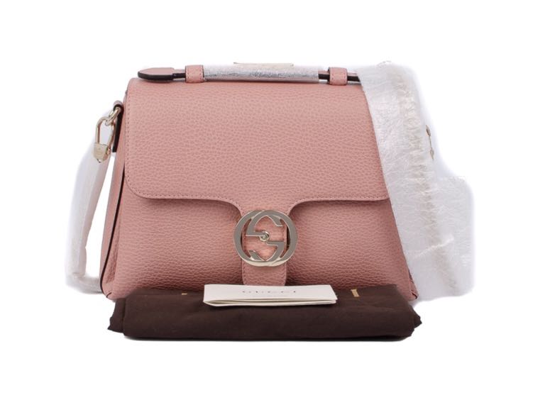 GUCCI Dollar Calfskin Medium Interlocking G Top Handle Shoulder Bag Soft  Pink 1162378