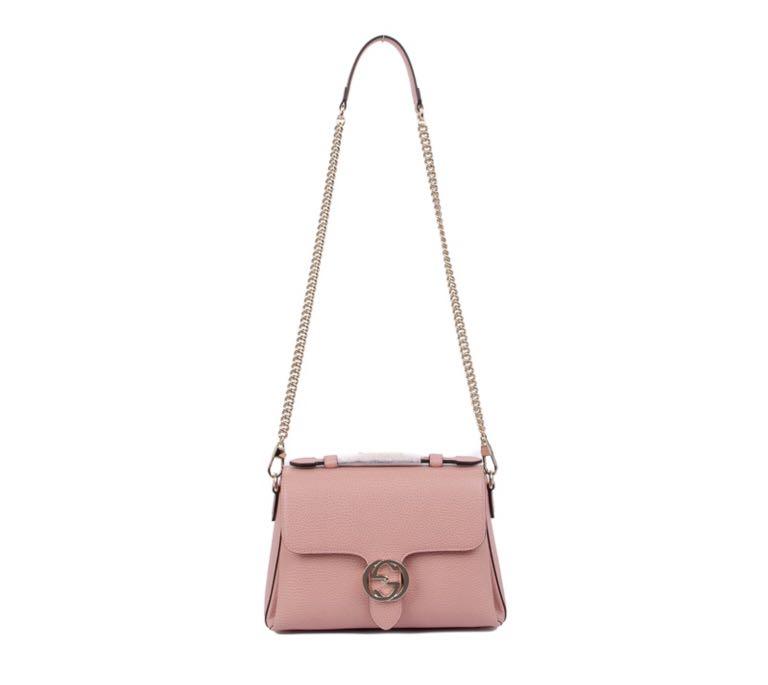 GUCCI Dollar Calfskin Medium Interlocking G Top Handle Shoulder Bag Soft  Pink 1162378