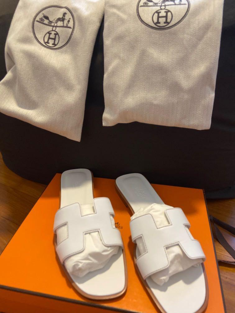 White hermes slippers sale