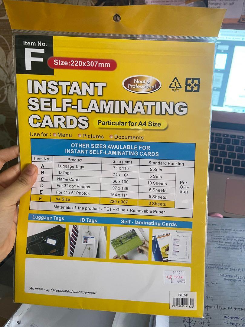 Laminating Cards A4, Hobbies & Toys, Stationery & Craft, Stationery