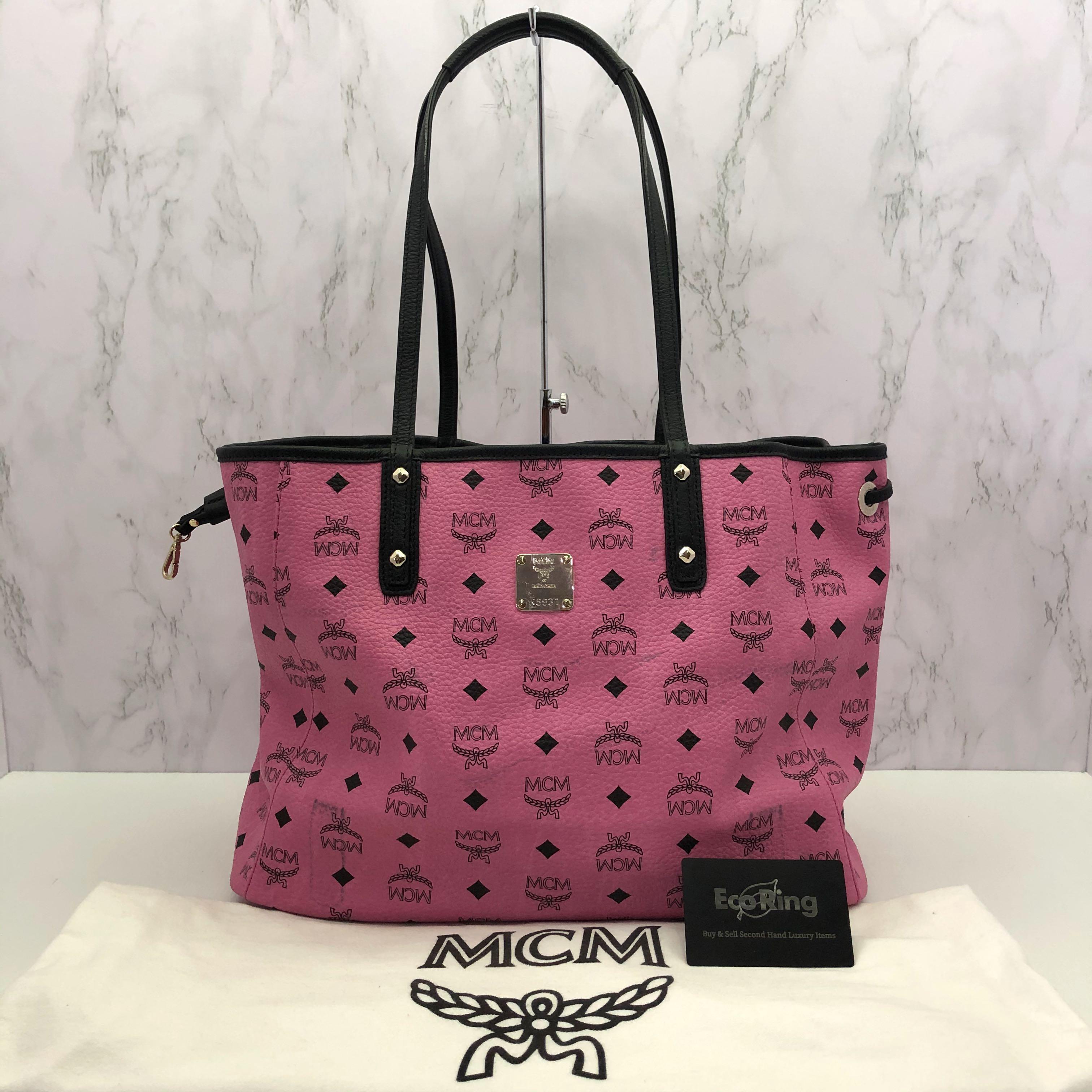 Hot pink sales mcm tote bag