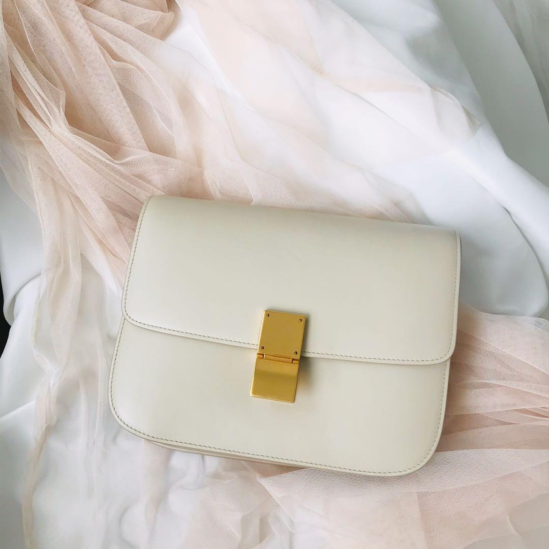 Medium Celine Box Bag In Beige With Gold Hardware, Luxury, Bags & Wallets  On Carousell