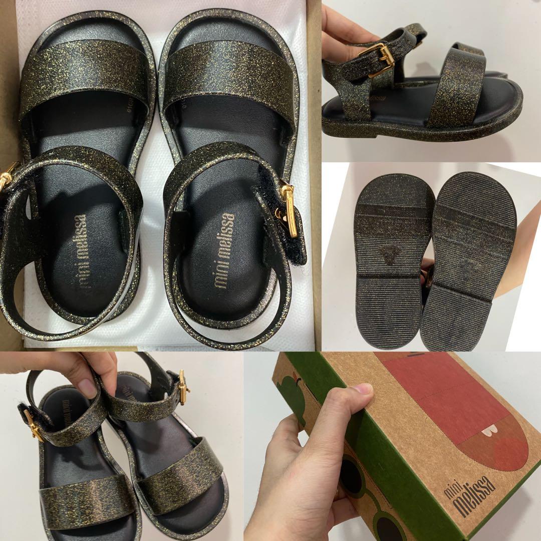 MINI MELISSA MAR SANDAL III BB GOLD GLITTER BLACK USA 7 GOOD AS NEW WITH BOX