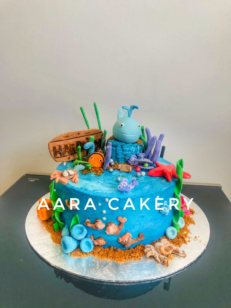 Ocean themed 1st birthday single tier Cake