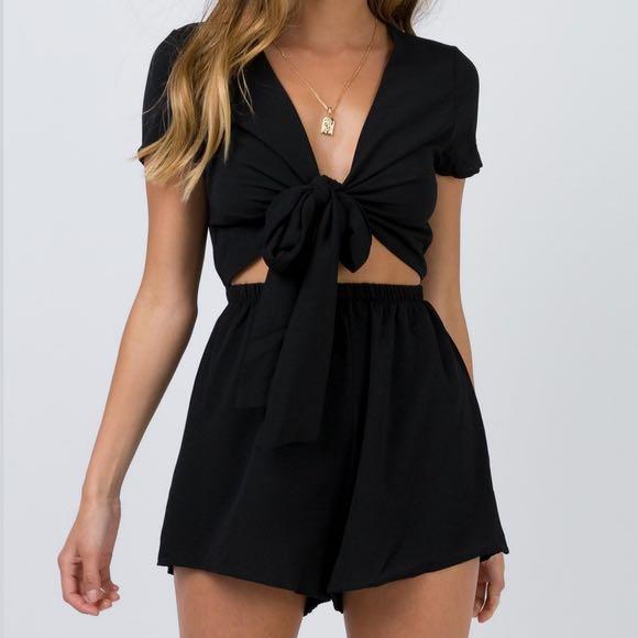 Black tie front romper clearance