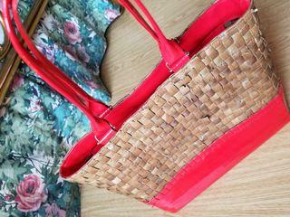 SUMMER BEACH BAG..WEAVE LOCAL..WITH  RED TRIMMINGS