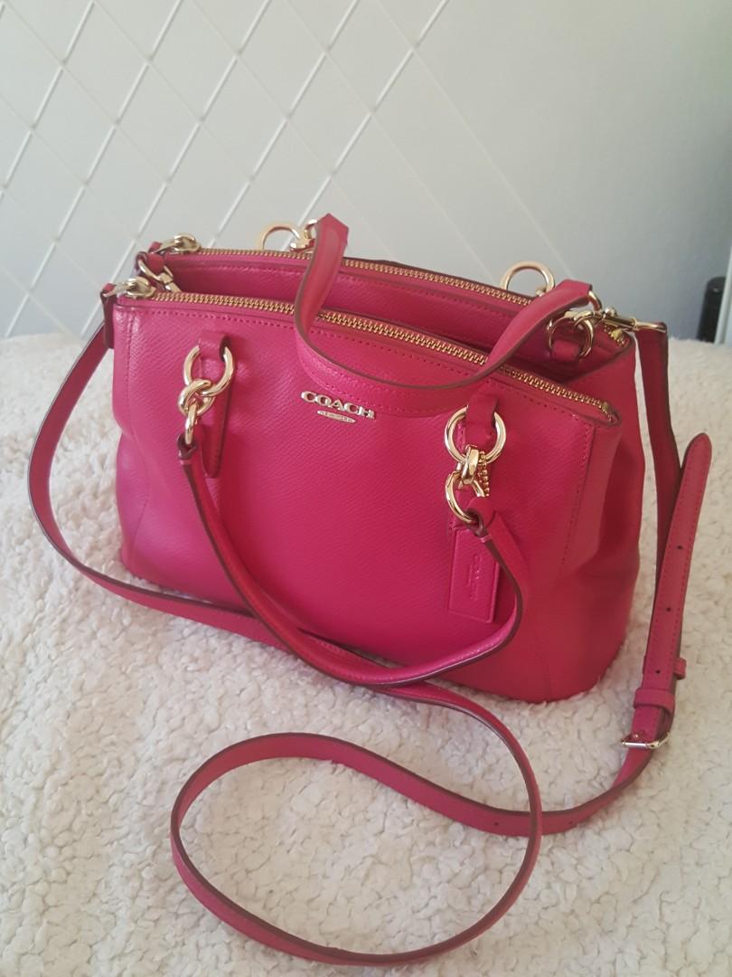 A bold pink patent leather Coach handbag. Serial tag inside the bag: No.  E1275 F19198. Pink patent leather and metal Coach hang tags. 2… | Instagram