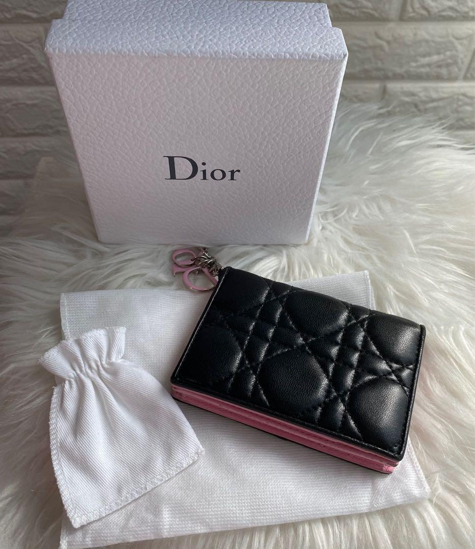 Christian Dior Lady Dior Flap Card Holder Black Pink Leather Cannage  Authentic  eBay