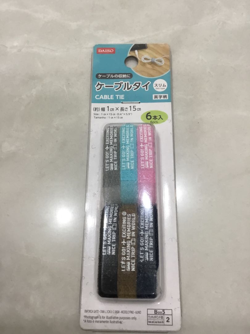 Cable Tie Velcro 1cm x 15cm 6 pieces Cable Wire Organiser Daiso, Computers & Tech, Parts