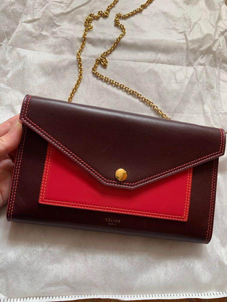 Celine Pocket Envelope Leather Shoulder Bag Multicolor