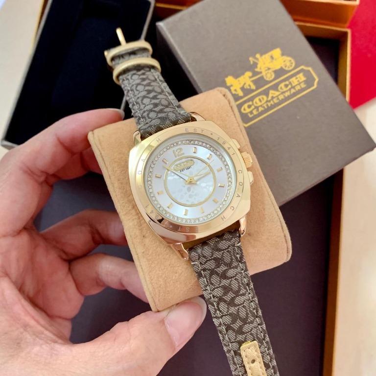 Coach Lady Watch 2021 Simple Temperament Leather Strap Rose Gold with pink diamond