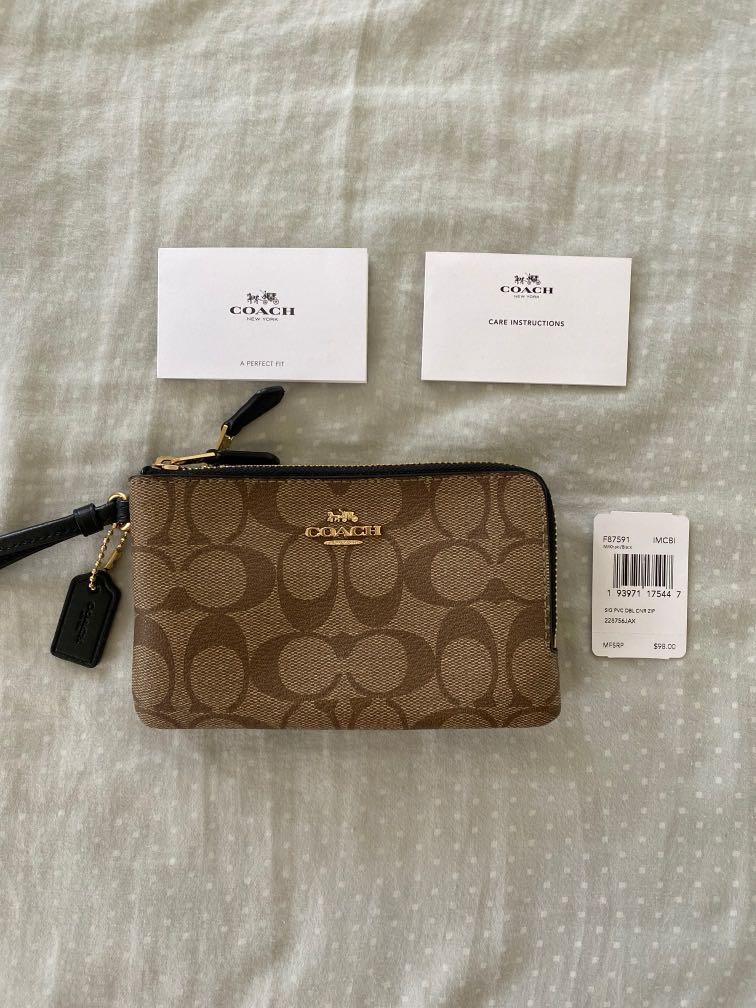 Coach NEW wallet double zip pouch wristlet black authentic