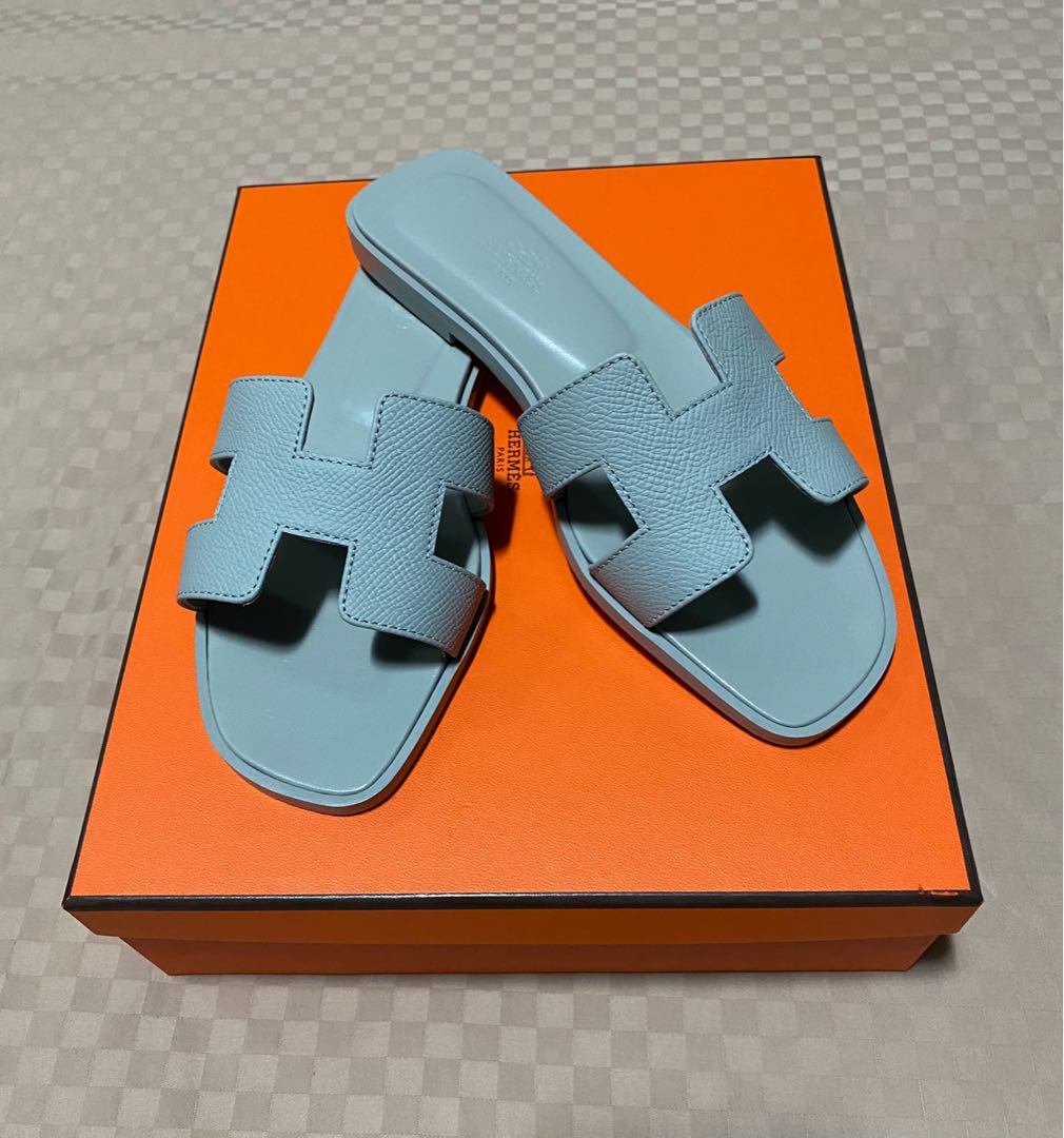 Hermes blue Glacier epsom Oran sandals