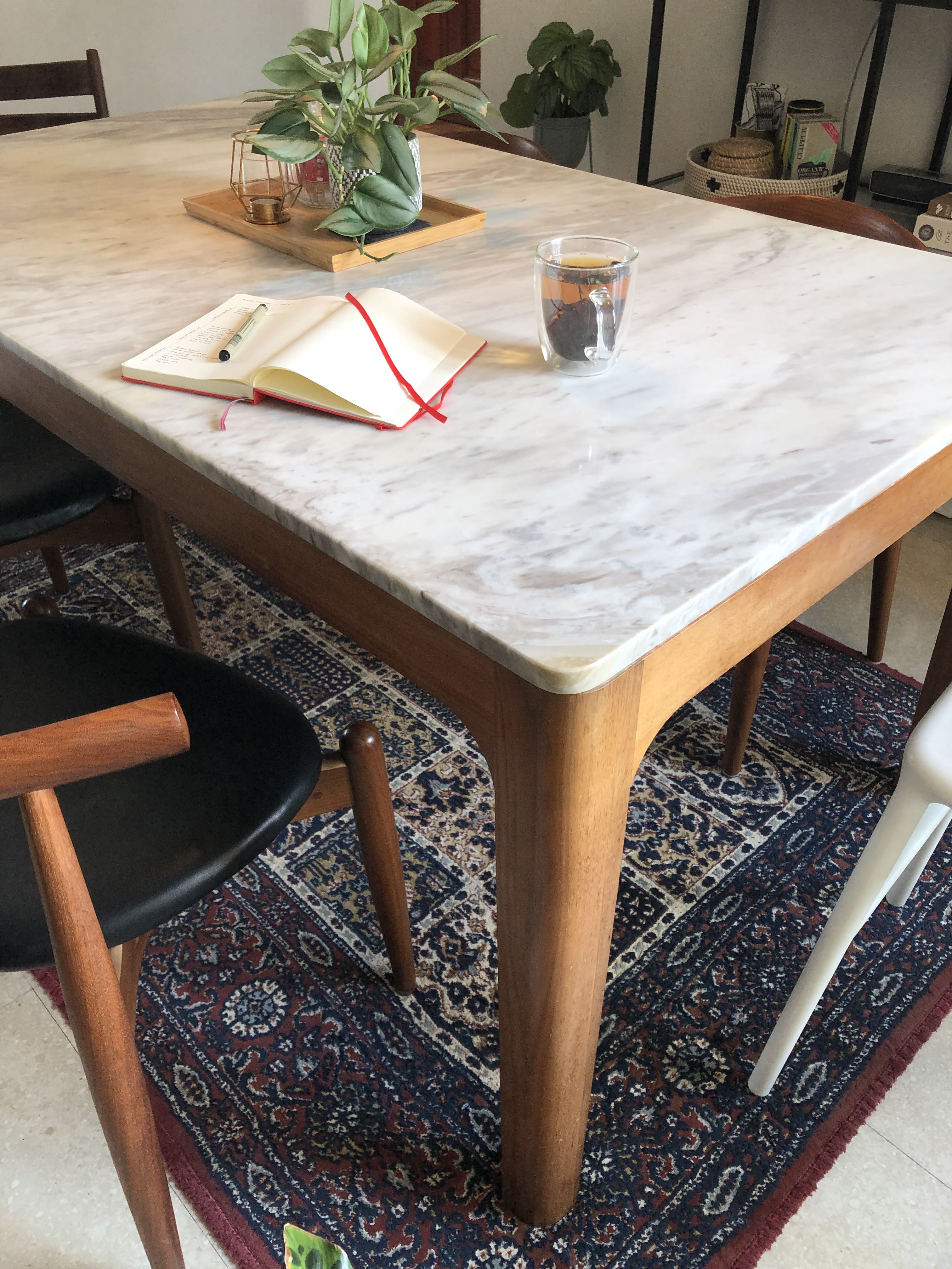 Marble Top & Walnut Dining Table, Furniture & Home Living, Furniture
