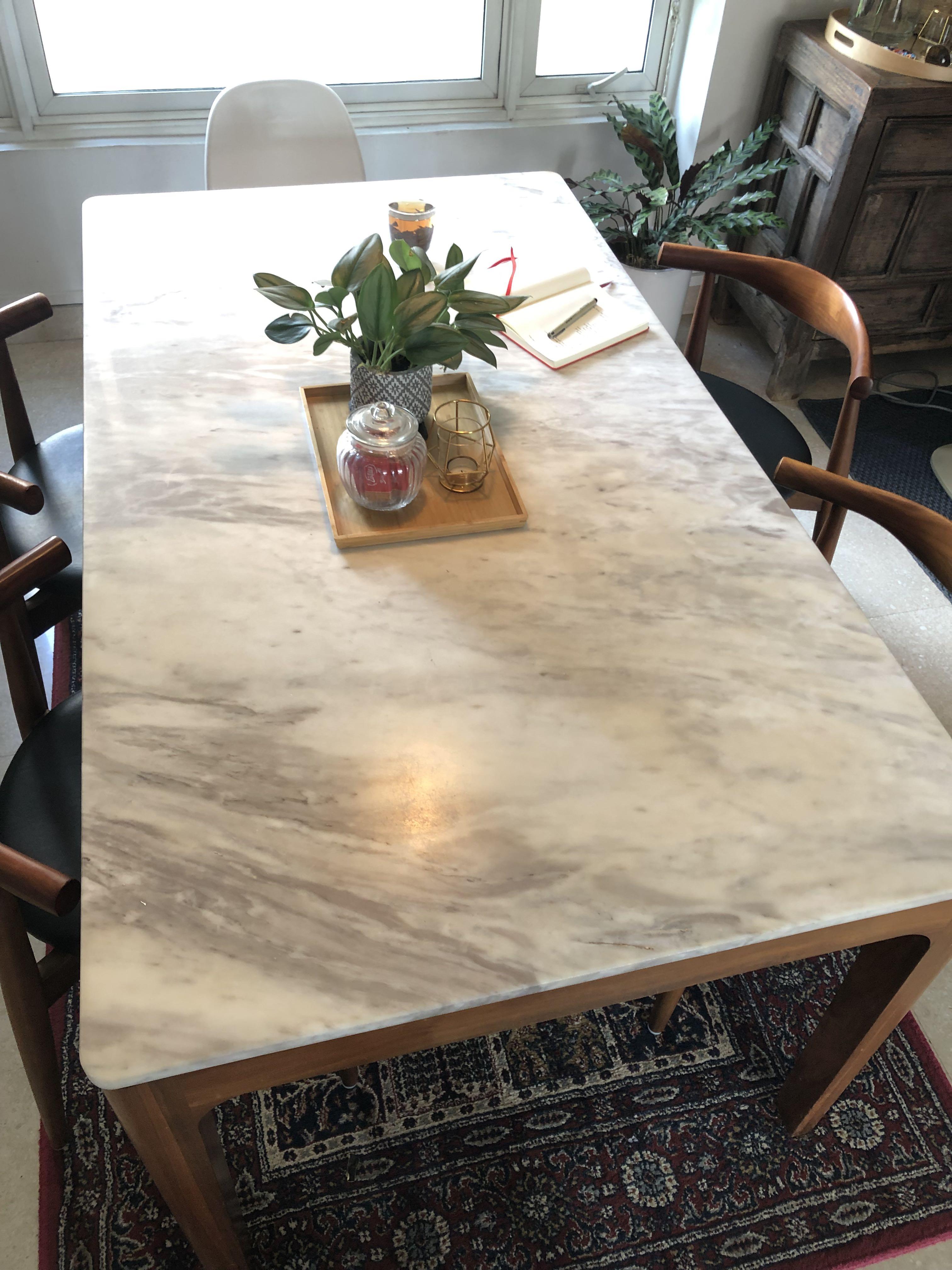 Marble Top & Walnut Dining Table, Furniture & Home Living, Furniture