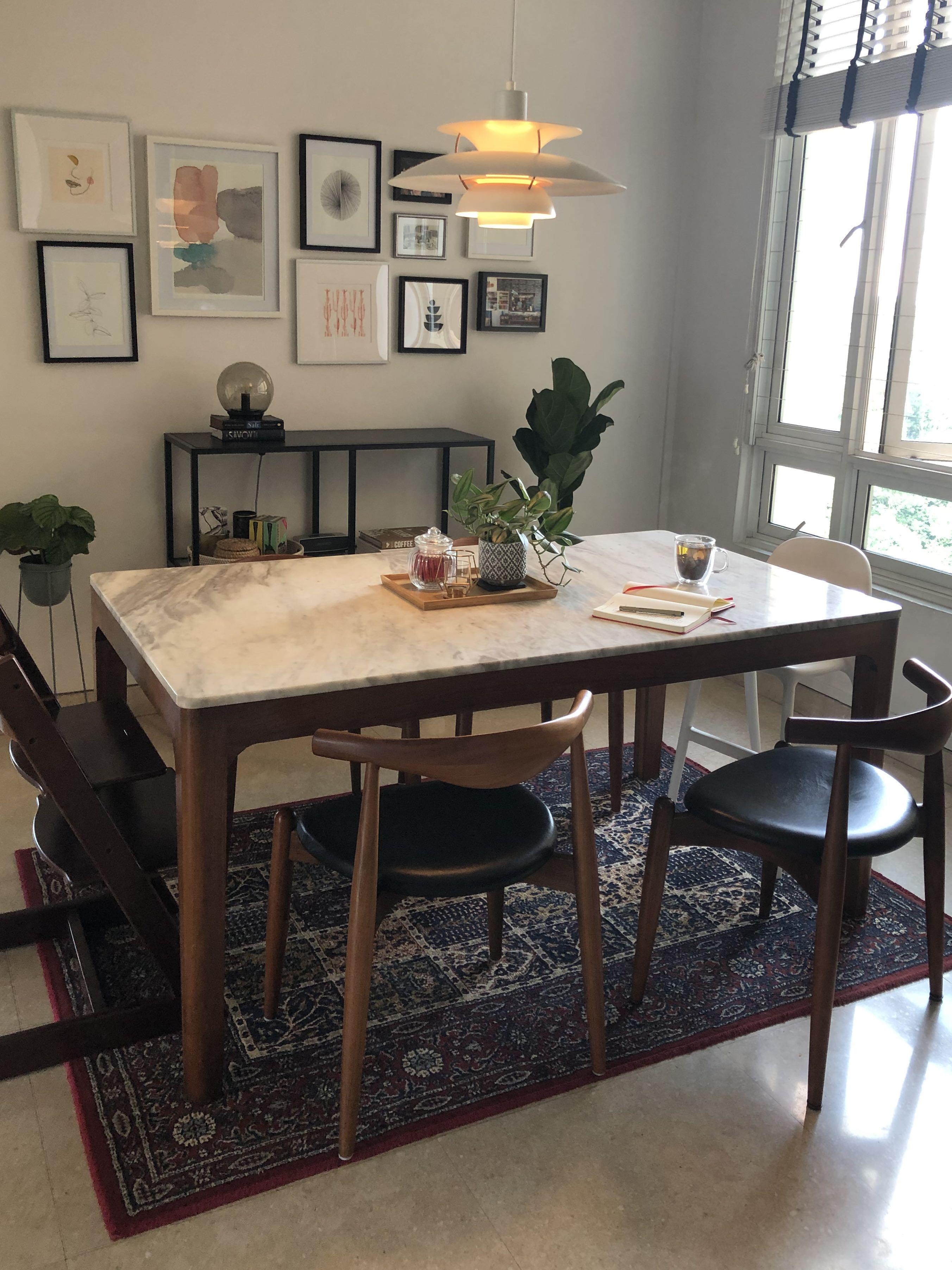 Marble Top & Walnut Dining Table, Furniture & Home Living, Furniture