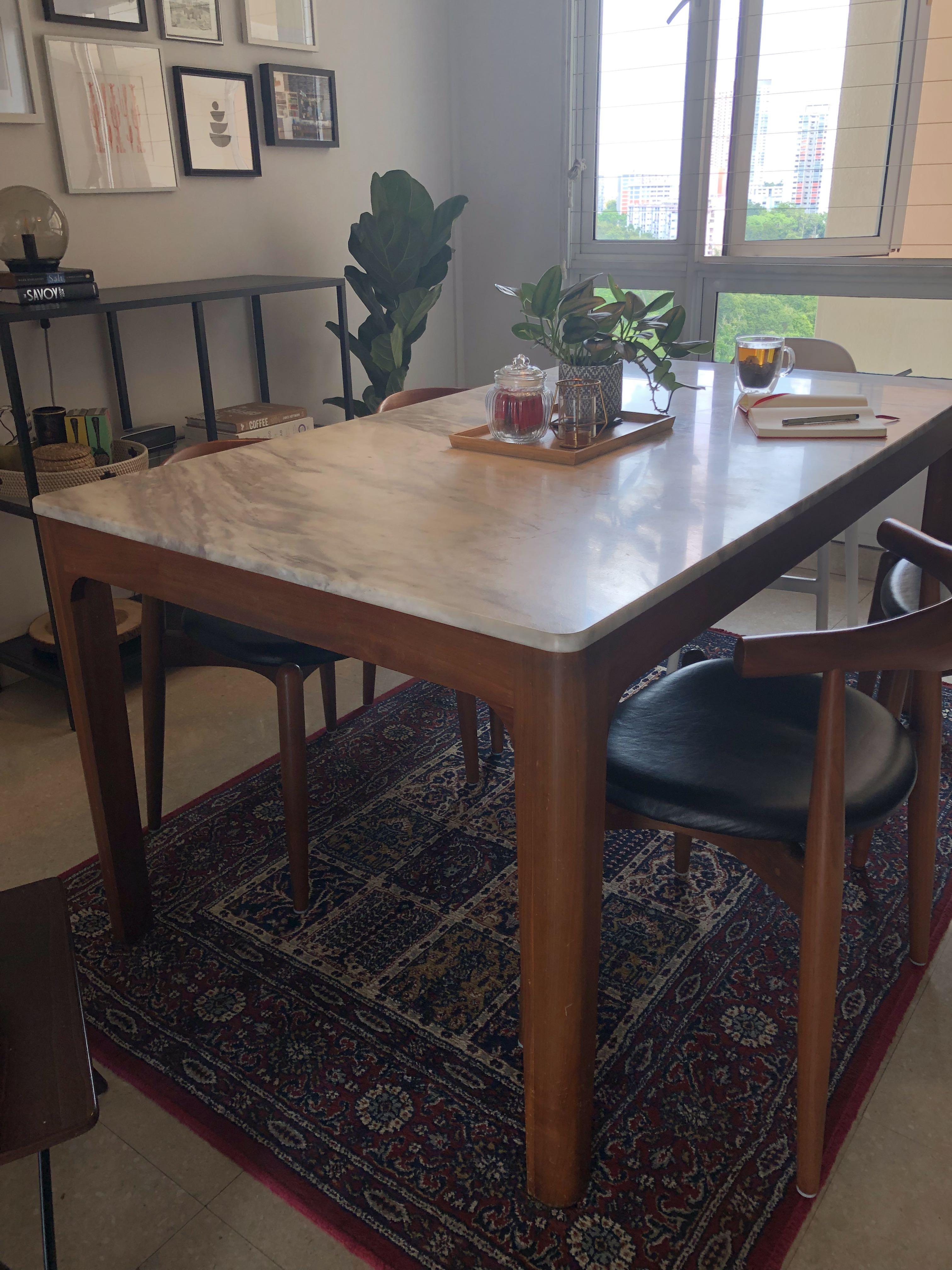 Marble Top & Walnut Dining Table, Furniture & Home Living, Furniture