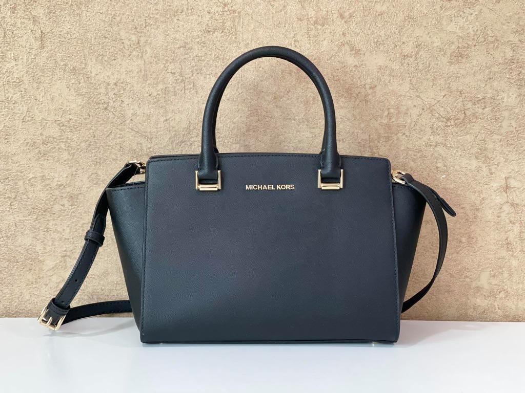 Michael kors selma saffiano leather medium satchel black new arrivals