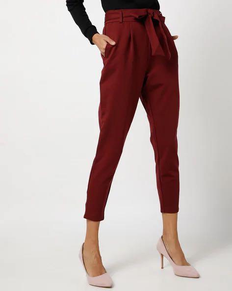 New Look Maroon Paperbag Tapered Work Pants Slacks