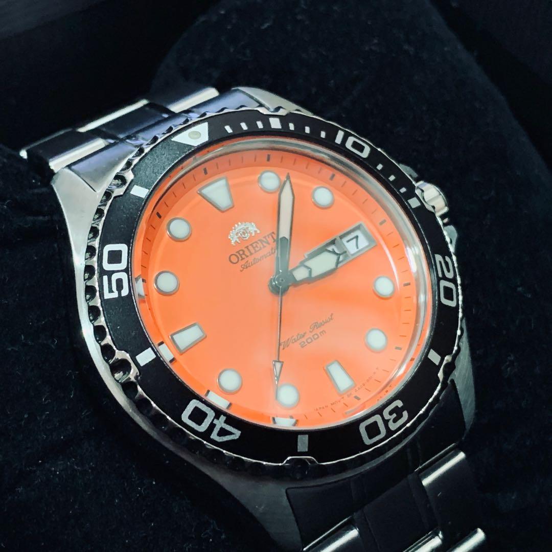 Orient Ray Raven II Automatic Orange Dial Mens Watch Full Set