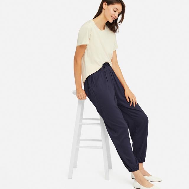 Uniqlo women drape jogger pants blue 