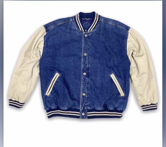 men's washed vintage denim varsity jacket