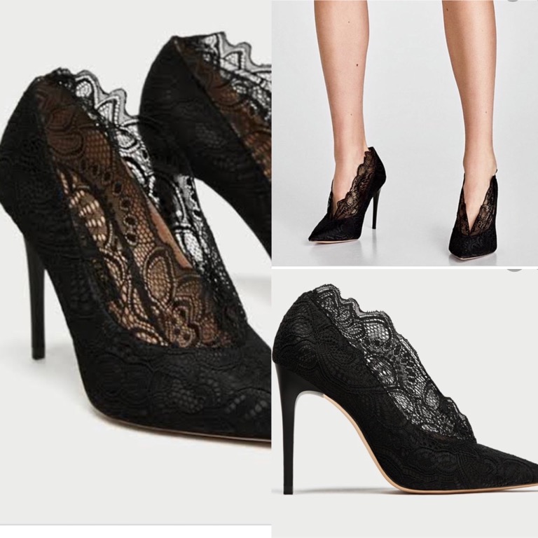 black lace court shoes