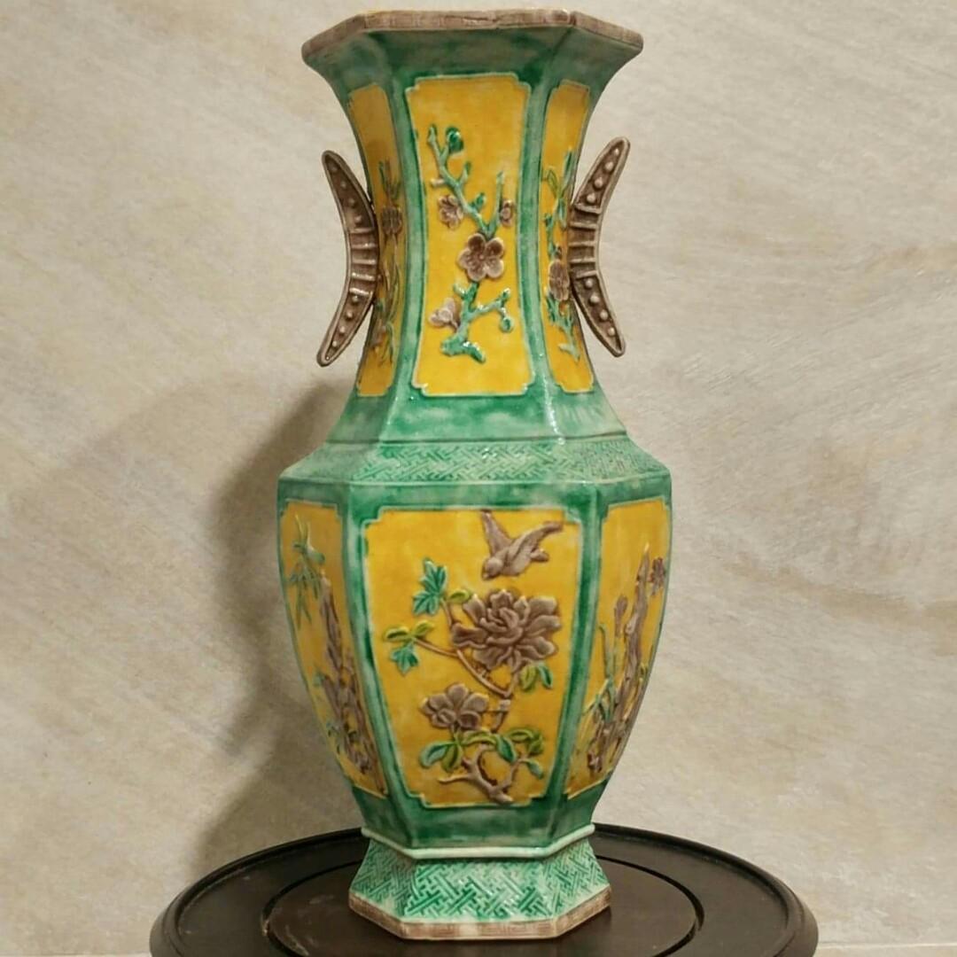 清 素三彩花鳥紋扁壺 中国 古美術 2025年最新Yahoo!オークション -素