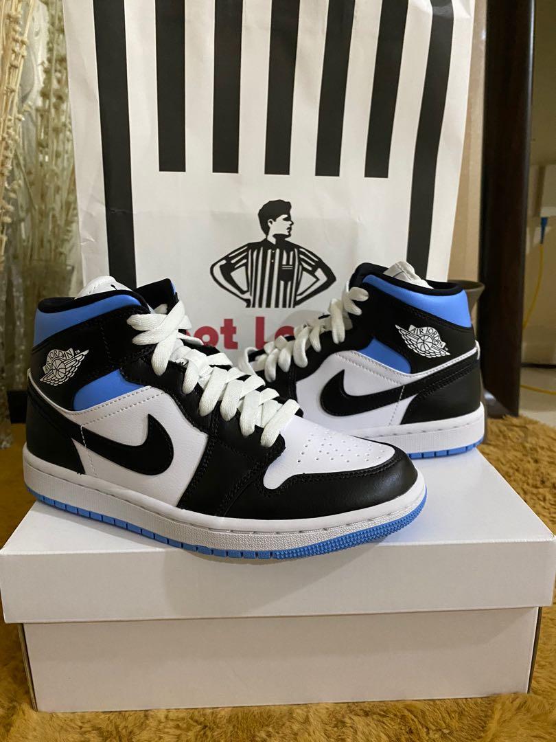 Air Jordan 1 Mid White Black University Blue Women S Fashion Shoes On Carousell