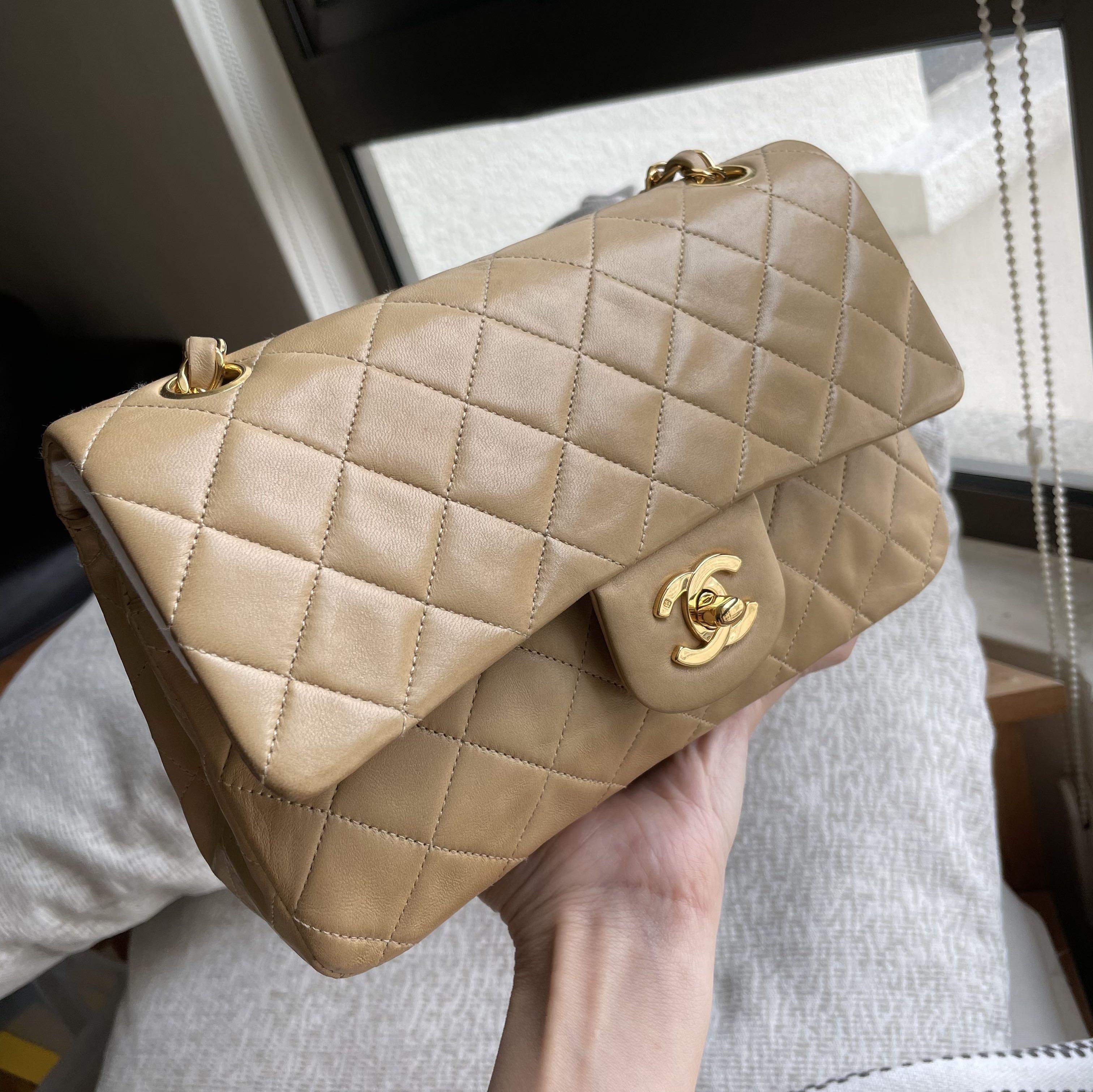 AUTHENTIC CHANEL Beige Small 9 Classic Flap Bag 24k Gold Hardware 🤎,  Luxury, Bags & Wallets on Carousell