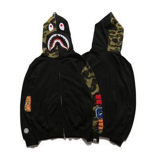 BAPE Shark Full Zip Hoodie Camo Sleeve Black