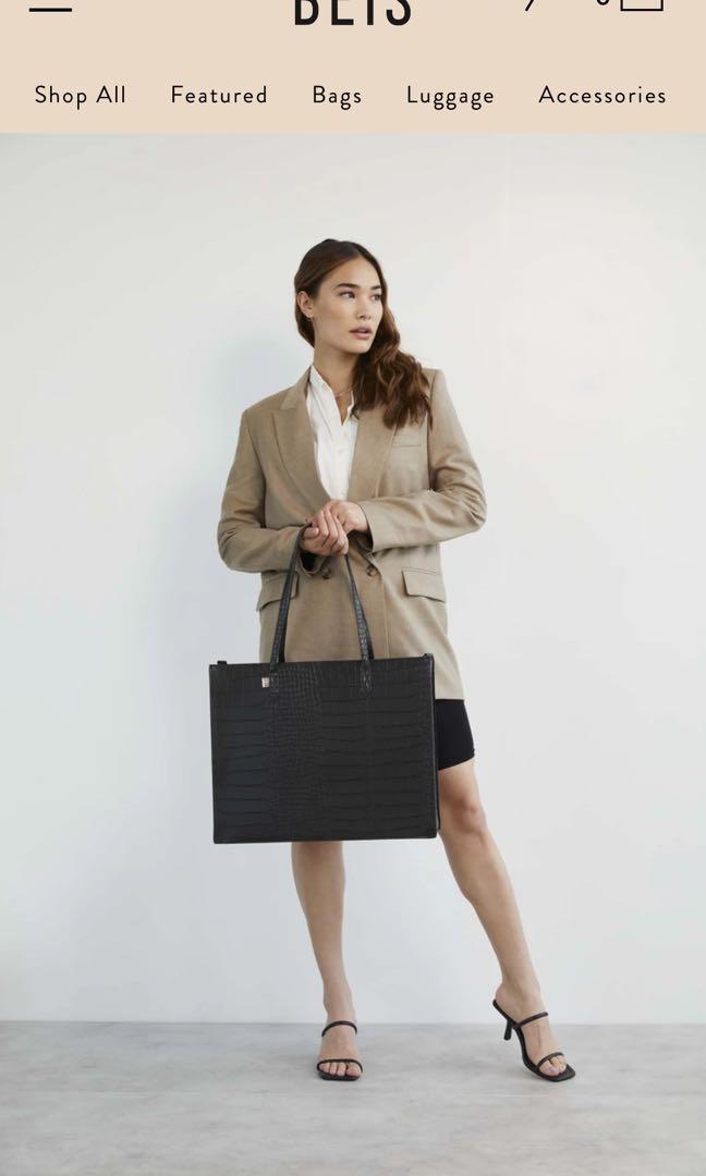 Beis black croc top work tote