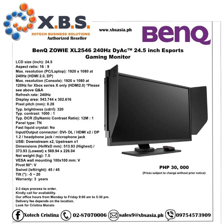 Benq Zowie Xl2546 240hz Dyac 24 5 Inch Esports Gaming Monitor Computers Tech Parts Accessories Monitor Screens On Carousell