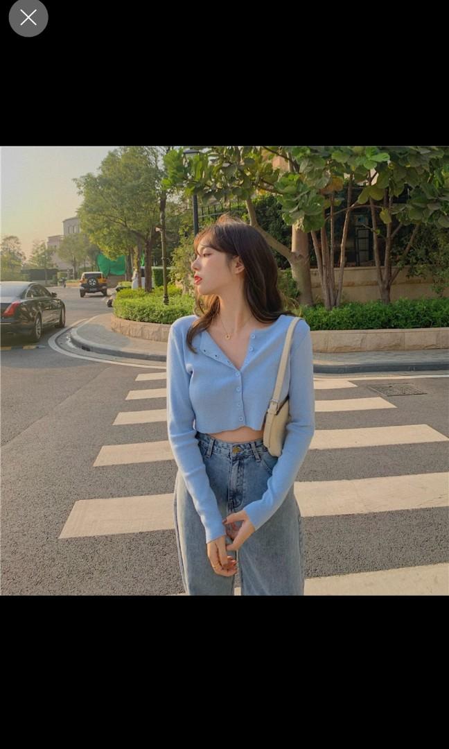 Blue button down sweater clearance