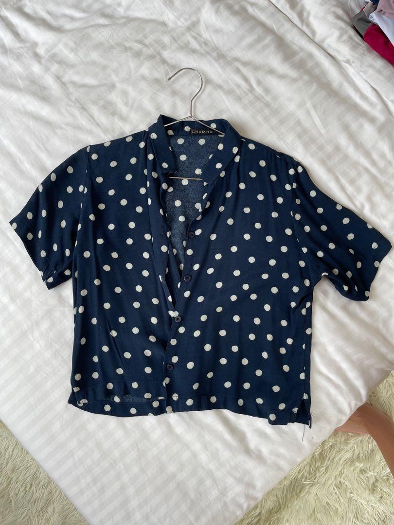polka dot top blue