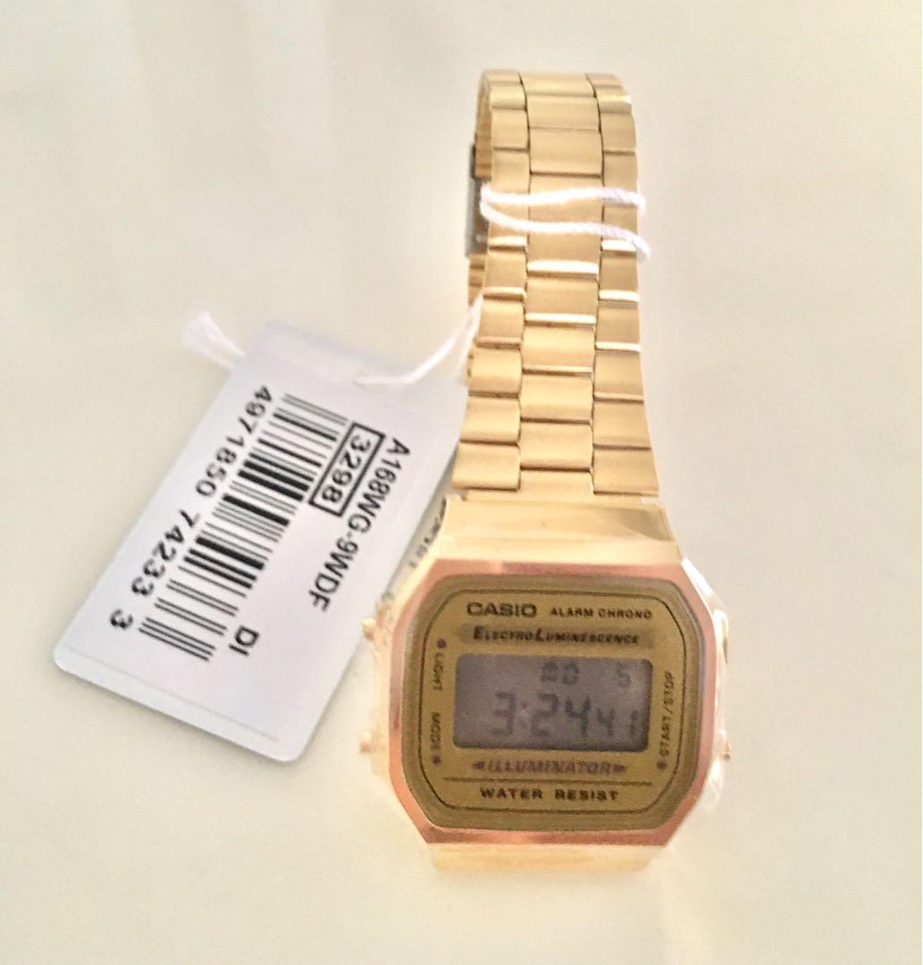 casio alarm chrono electro luminescence gold watch