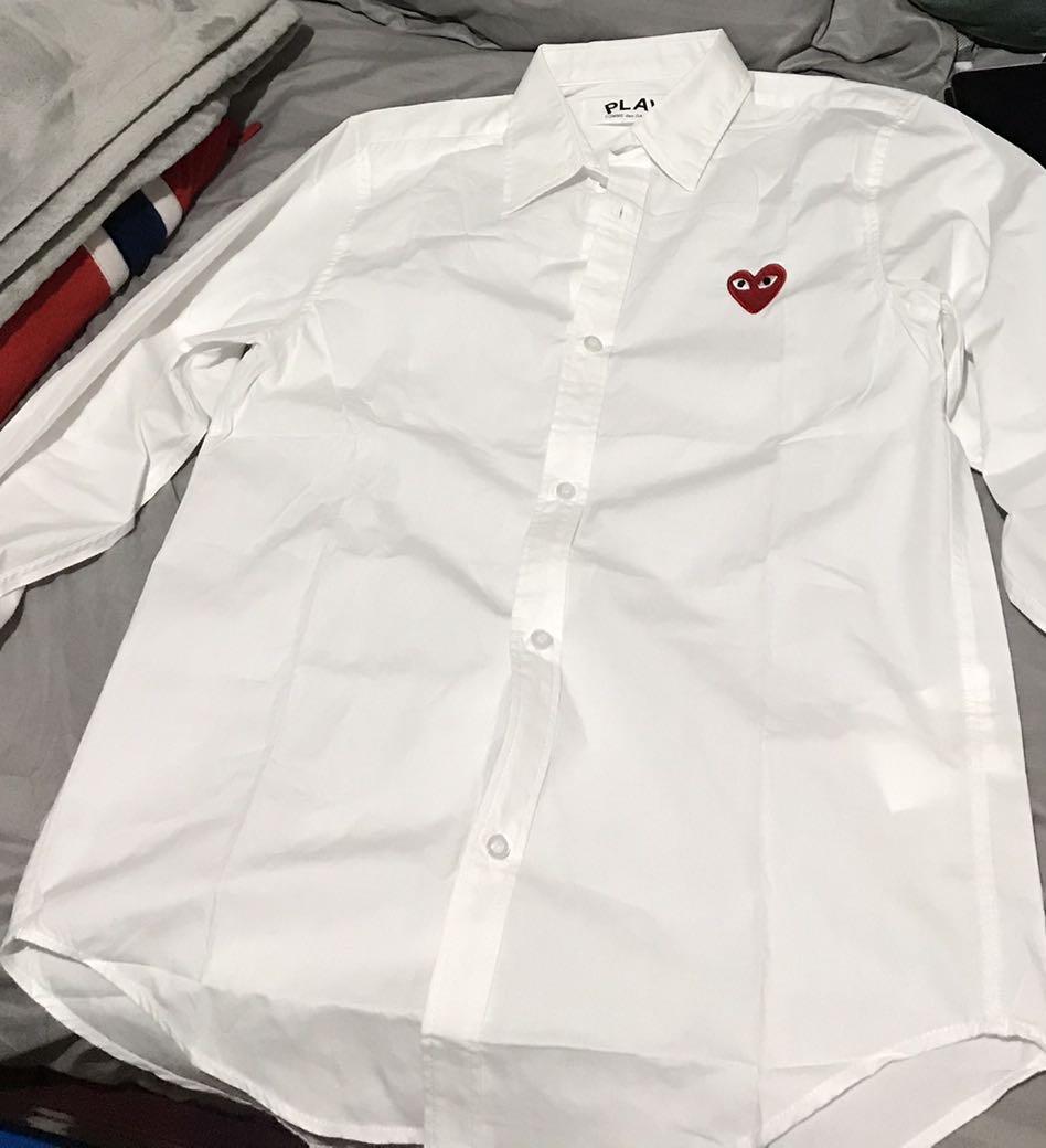 CDG white long sleeves polo Men s Fashion Tops Sets Tshirts