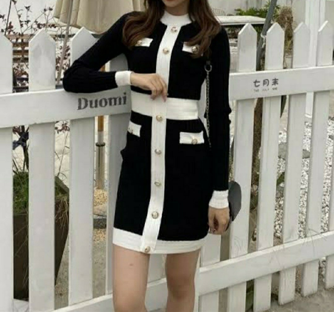 CHANEL INSP Long Sleeve Dress White