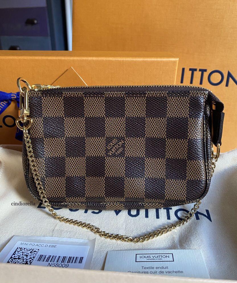 Authentic Louis Vuitton DAMIER EBENE Mini Pochette Accessoires N58009