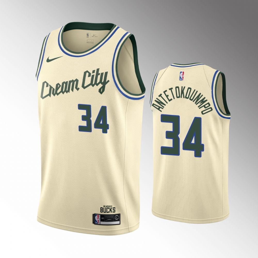 Giannis Antetokounmpo Milwaukee Bucks Nike 2019/20 Authentic Player Jersey  - City Edition - Cream