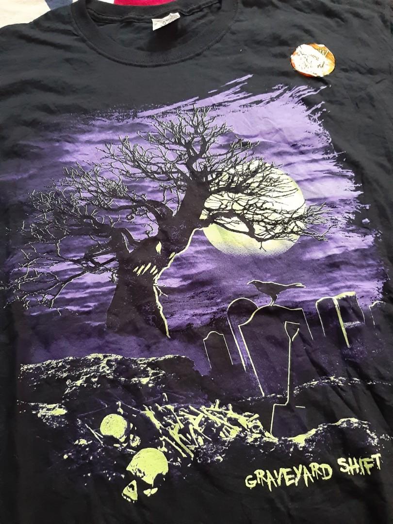  Halloween Graveyard Shift Black Graphic T-Shirt