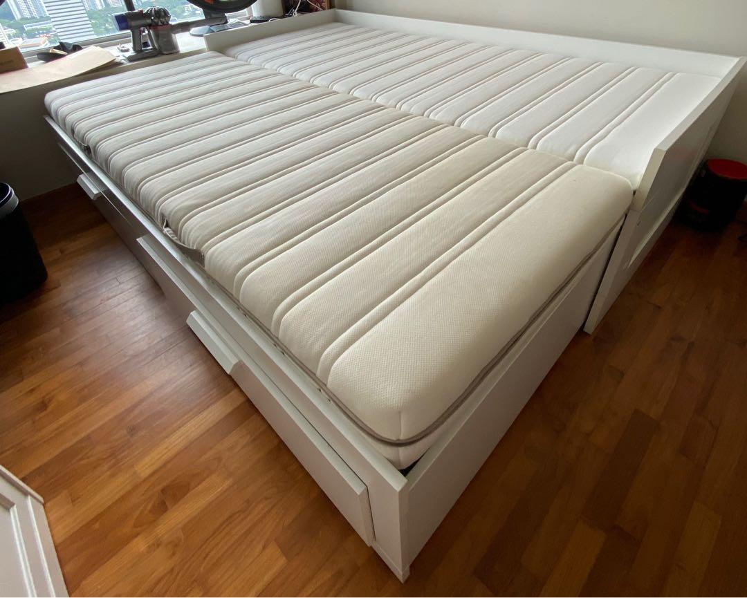 IKEA Brimnes Extendable Day Bed 2 Drawers, 2 Matresses, Furniture & Home Living, Furniture, Bed