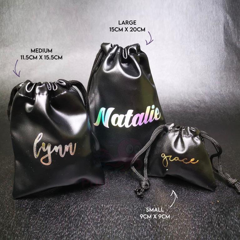 Personalised Leather Drawstring Pouch Customised Small Jewelry