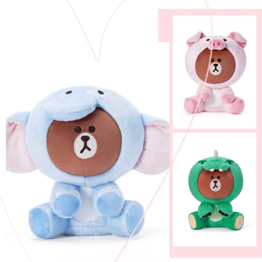 Line Friends Jungle 叢林系列動物造型公仔 大象熊大豬豬熊大恐龍熊大大象莎莉豬豬莎莉恐龍莎莉 Brown Cony Sally