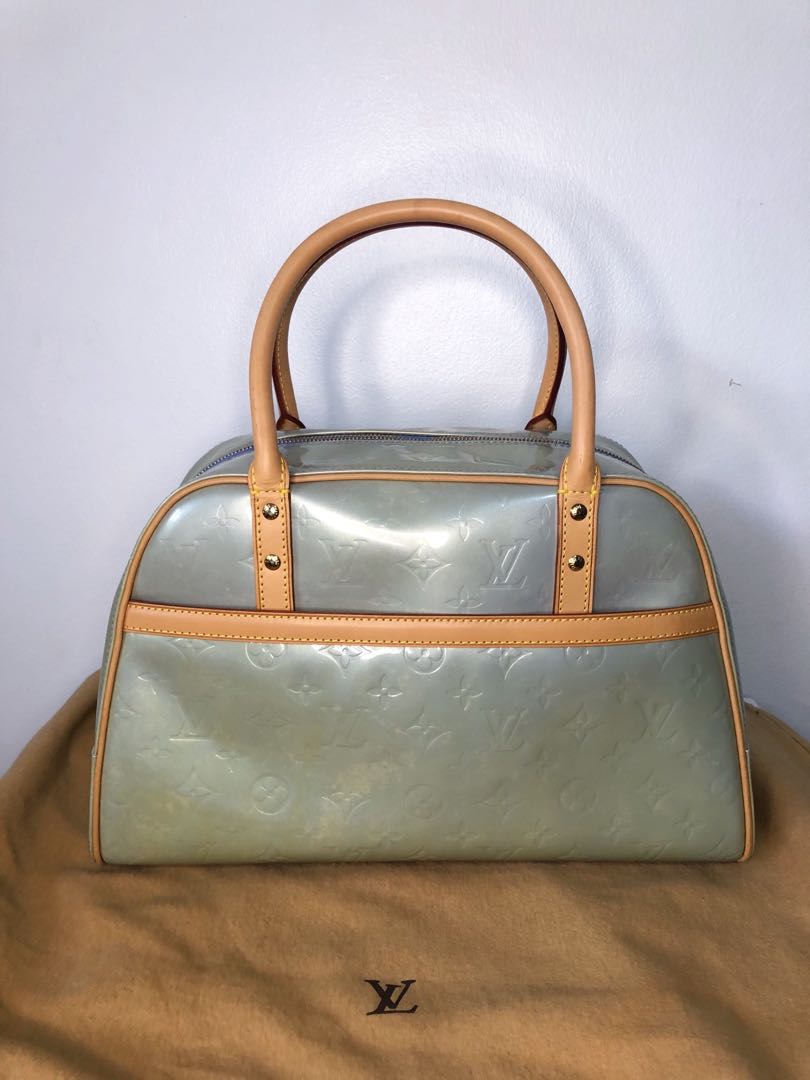 Authentic LOUIS VUITTON Tompkins Square Silver (Green) Vernis Hand Bag  #52623