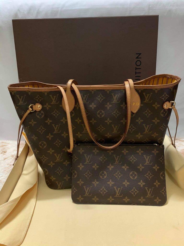 LV Neverfull MM Monogram with Pouch in Mimosa, Luxury, Bags