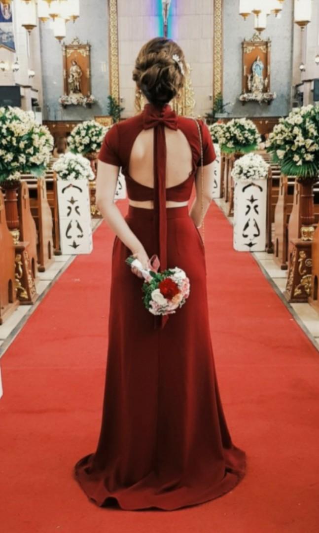 Marsala red gown top